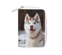 MNVTSKOP Étui pour cartes de crédit en cuir souple avec 20 emplacements pour cartes d'identité, fermeture éclair, pour homme et femme, chien husky piquant, 8,9 x 11,4 cm, Husky Piquant Dog, 3.15 × 4.5