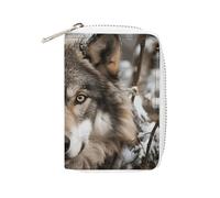 MNVTSKOP Étui pour cartes de crédit en cuir souple avec 20 emplacements pour cartes d'identité, fermeture éclair, pour homme et femme, motif loup dans la neige, Lmage of Wolf in the Snow, 3.15 × 4.5