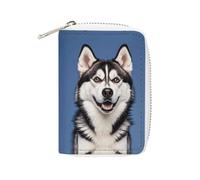 MNVTSKOP Étui pour cartes de crédit en cuir souple avec 20 emplacements pour cartes d'identité, fermeture éclair, chien husky, 8,9 x 11,4 cm, décontracté, Husky Dog, 3.15 × 4.5 inches, Décontracté