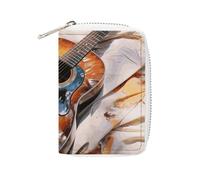 MNVTSKOP Étui pour cartes de crédit en cuir souple avec 20 emplacements pour cartes d'identité, pochette à fermeture éclair pour guitare acoustique aquarelle et homme, Guitare acoustique aquarelle