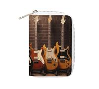 MNVTSKOP Étui pour cartes de crédit en cuir souple avec 20 emplacements pour cartes d'identité, pochette à fermeture éclair, collection guitare, 8,9 x 11,4 cm, Collection Guitar, 3.15 × 4.5 inches
