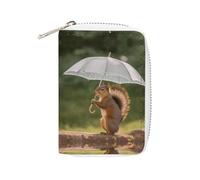 MNVTSKOP Étui pour cartes de crédit en cuir souple avec 20 emplacements pour cartes d'identité, porte-cartes de visite avec fermeture éclair, pour homme et femme, motif écureuil tenant un parapluie