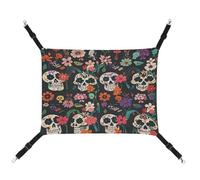 MNVTSKOP Hamac à suspendre pour animal domestique avec sangles réglables et crochets en métal Motif tête de mort Motif floral Pour intérieur et extérieur