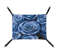 MNVTSKOP Hamac à suspendre pour chat avec sangles réglables et crochets en métal - Motif roses bleues - Pour intérieur et extérieur