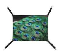 MNVTSKOP Hamac en plumes de paon vert pour animal domestique, hamac à suspendre pour chat avec sangles réglables et crochets en métal pour petit animal de compagnie, lit doux pour intérieur et