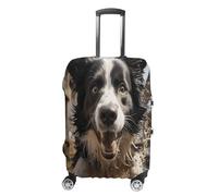 MNVTSKOP Housse de bagage Pastor Border Collie - Résistante aux rayures - Lavable - En polyester - Élastique - Protection pour valise, blanc, XL