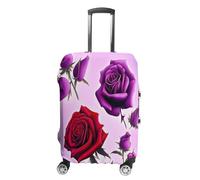 MNVTSKOP Housse de protection en polyester élastique pour valise, résistante aux rayures et aux rayures - Motif roses rouges et violettes, blanc, M