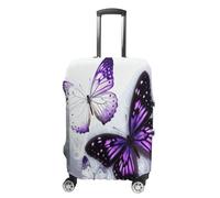 MNVTSKOP Housse de protection en polyester élastique pour valise, résistante aux rayures, lavable, motif papillons blancs et violets, blanc, L
