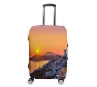 MNVTSKOP Housse de protection en polyester élastique pour valise, résistante aux rayures, lavable, motif île de Grèce, coucher de soleil, blanc, L