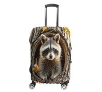 MNVTSKOP Housse de protection en polyester élastique pour valise, résistante aux rayures, lavable, motif raton laveur dans un trou d'arbre, blanc, S