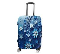 MNVTSKOP Housse de protection en polyester élastique pour valise, résistante aux rayures, lavable, motif tourbillon de fleurs bleues, blanc, S