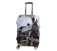 MNVTSKOP Housse de protection en polyester élastique pour valise, résistante aux rayures, lavable, motif locomotive à vapeur, blanc, XL