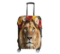 MNVTSKOP Housse de protection pour valise, motif lion africain portant une fleur sur la tête, résistante aux rayures, lavable, en polyester élastique, blanc, XL