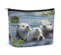 MNVTSKOP Jolie trousse de maquillage de voyage en forme de loutre de mer, trousse de toilette portable tendance pour femme