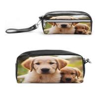 MNVTSKOP Jolie trousse de maquillage en forme de chiot Golden Retriever, petite trousse de voyage, organisateur de papeterie portable pour femmes et enseignantes