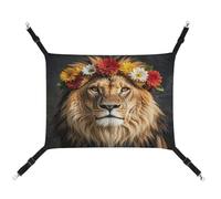 MNVTSKOP Lion africain portant une fleur sur sa tête Hamac respirant à suspendre pour chat avec sangles réglables et crochets en métal pour petit animal en peluche douce pour intérieur et extérieur