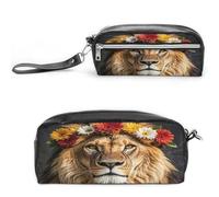 MNVTSKOP Lion africain portant une fleur sur sa tête - Petite trousse de maquillage - Trousse de voyage portable pour femmes et enseignantes