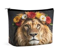 MNVTSKOP Lion africain portant une fleur sur sa tête Trousse de maquillage de voyage grande capacité Trousse de toilette portable tendance pour femme