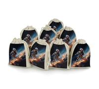 MNVTSKOP Lot de 8 petits sacs en mousseline avec cordon de serrage Motif astronaute volant dans l'espace Sacs à bijoux réutilisables pour fête de mariage, bijoux, loisirs créatifs