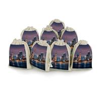 MNVTSKOP Lot de 8 petits sacs en mousseline avec cordon de serrage, motif photo de ville, pochette à bijoux avec cordon de serrage, pochette cadeau réutilisable pour fête de mariage, bijoux, loisirs
