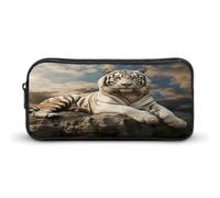 MNVTSKOP Majestic Tiger Resting on A Rock Trousse à crayons de grande capacité pour homme et femme