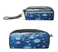MNVTSKOP Mini trousse de maquillage bleue avec motif tourbillon de fleurs, petite trousse de voyage, organiseur de papeterie portable pour femmes et enseignantes