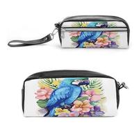 MNVTSKOP Petite trousse de maquillage avec perroquet bleu dans des fleurs - Trousse de voyage portable pour femmes et enseignantes