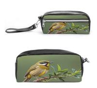 MNVTSKOP Petite trousse de maquillage d'extérieur vert olive avec oiseaux à fleurs - Trousse de voyage portable pour femmes et enseignantes