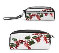 MNVTSKOP Petite trousse de maquillage portable avec branches de houx et baies de houx pour enseignantes