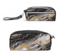 MNVTSKOP Petite trousse de maquillage portable en marbre noir blanc doré pour femmes enseignantes