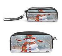 MNVTSKOP Petite trousse de maquillage pour femme et enseignante avec inscription « Merry Christmas » - Bonhomme de neige et oiseaux