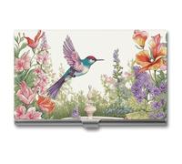 MNVTSKOP Porte-cartes de visite fin en métal avec oiseaux et fleurs - Organiseur professionnel pour cartes de visite - Pour homme et femme - Jardin avec