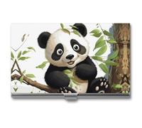 MNVTSKOP Porte-cartes de visite fin en métal - Porte-cartes de visite - Porte-cartes de visite - Panda sur une branche d'arbre - Organisateur professionnel de cartes de visite - Porte-cartes de crédit