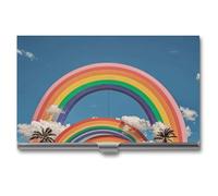 MNVTSKOP Porte-cartes de visite fin en métal pour cartes de visite et cartes de visite, porte-cartes de visite, beau monde arc-en-ciel, organisateur de cartes de visite professionnel, porte-cartes de