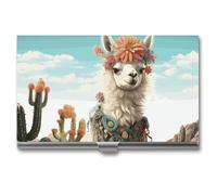 MNVTSKOP Porte-cartes de visite fin en métal pour cartes de visite et cartes de visite - Vert lama mexicain - Organisateur de cartes professionnelles - Porte-cartes de crédit pour homme et femme