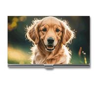 MNVTSKOP Porte-cartes de visite fin en métal pour cartes de visite Golden Retrievers - Organisateur de cartes de visite professionnel pour homme et femme, Golden Retrievers, 3,7 ×