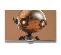 MNVTSKOP Porte-cartes de visite fin en métal pour cartes de visite - Petit robot marron - Organisateur de cartes de visite professionnel - Porte-cartes de crédit pour homme et femme - Petit robot