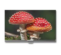 MNVTSKOP Porte-cartes de visite fin en métal pour cartes de visite - Porte-cartes de visite - Champignons rouges - Organisateur de cartes professionnelles - Porte-cartes de crédit pour homme et femme