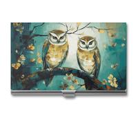 MNVTSKOP Porte-cartes de visite fin en métal pour cartes de visite, porte-cartes de visite, couple de chouettes, perchoirs, arbre, organisateur professionnel de cartes d'entreprise, porte-cartes de