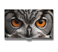 MNVTSKOP Porte-cartes de visite fin en métal - Yeux de hibou - Organisateur professionnel pour cartes de visite - Pour homme et femme - Yeux de hibou - 9,4 x 5,6 x 0,8 cm