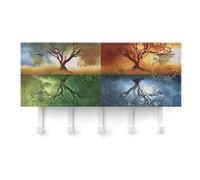 MNVTSKOP Porte-clés mural imprimé arbre de vie quatre saisons avec 5 crochets - Décoration d'intérieur pour bureau, entrée, cuisine
