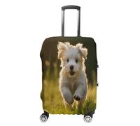 MNVTSKOP Puppy Crossing The Grass Housse de Bagage Résistant aux Rayures Lavable Housse de Valise Polyester Élastique Protection de Bagages de Voyage pour Valise Housse de Protection, blanc, M