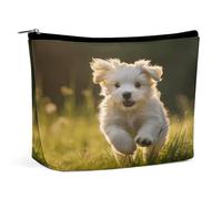 MNVTSKOP Puppy Crossing The Grass Trousse de maquillage de voyage grande capacité Trousse de toilette portable tendance pour femme