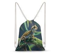 MNVTSKOP Sac à dos en toile légère et durable avec cordon de serrage Motif léopard Little Gecko pour homme et femme, blanc, 35x50cm
