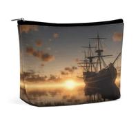 MNVTSKOP Ship in The Lake Sunset Trousse de maquillage de voyage grande capacité Trousse de toilette portable tendance pour femme