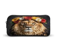 MNVTSKOP Trousse à crayons de grande capacité, motif lion africain portant une fleur sur la tête, pour homme et femme, organiseur de bureau
