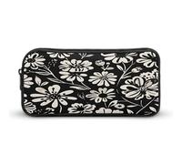 MNVTSKOP Trousse à crayons noire et blanche à imprimé floral de grande capacité pour homme et femme