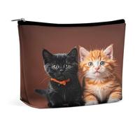 MNVTSKOP Trousse de maquillage de voyage avec chat noir et orange - Grande capacité - Trousse de toilette portable tendance pour femme