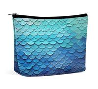 MNVTSKOP Trousse de maquillage de voyage avec écailles de poisson de sirène bleue, grande capacité, trousse de toilette portable tendance pour femme