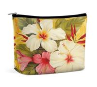 MNVTSKOP Trousse de maquillage de voyage avec fleur d'hibiscus blanche de grande capacité, trousse de toilette portable tendance pour femme